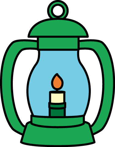 Lantern Clip Art Image - green lantern with a handle and a lit flame