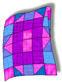 large blue, purple and pink quilt shadowed