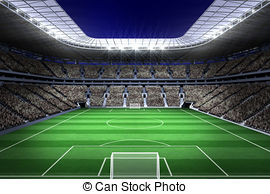 ... Large football stadium with lights - Digitally generated.