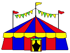... large red and blue circus tent