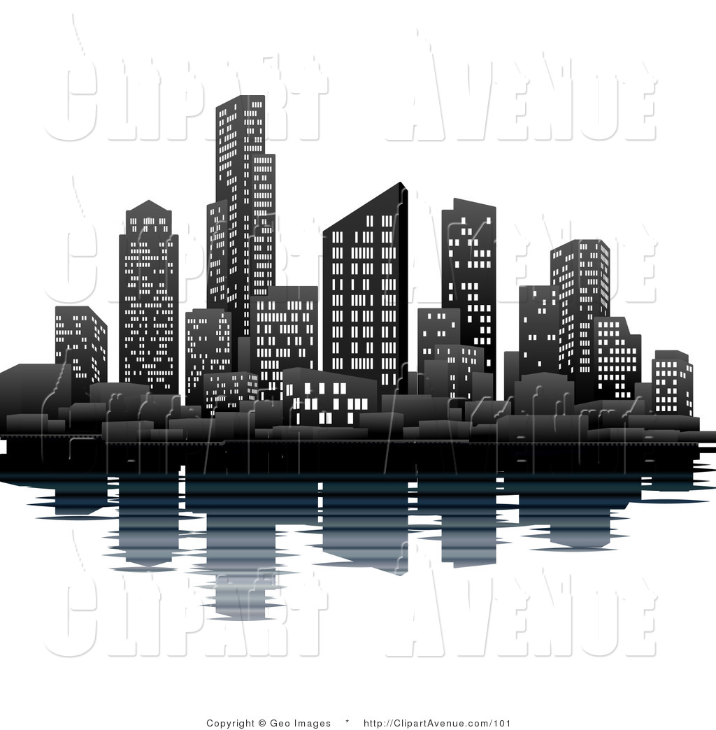 Larger Preview Avenue Clipart Of An Illuminated City Skyline At Night
