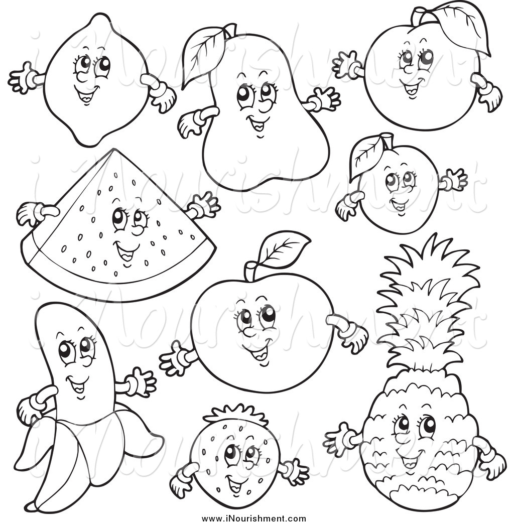 Larger Preview Clipart Of Black And White Happy Fruits By Visekart