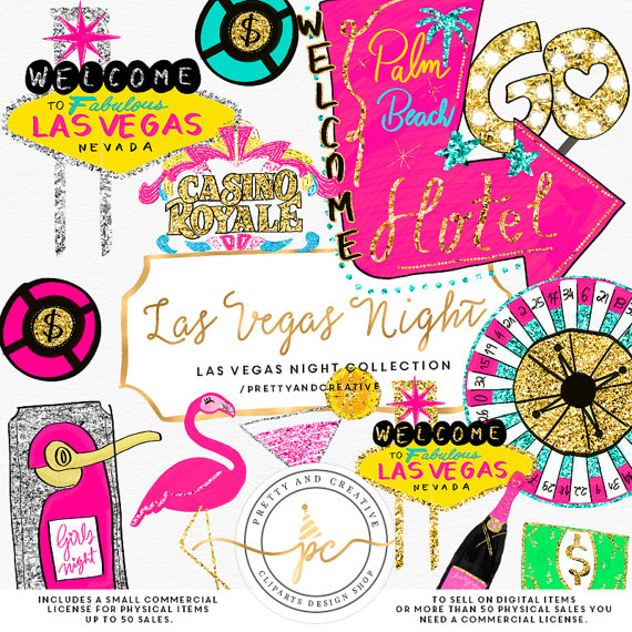 Las Vegas Clipart, Glitter Set, Clip Art Vegas, Party, Casino Clipart,  Gambling Clipart, Hand-Painted Clipart, Birthday Clipart, Girly