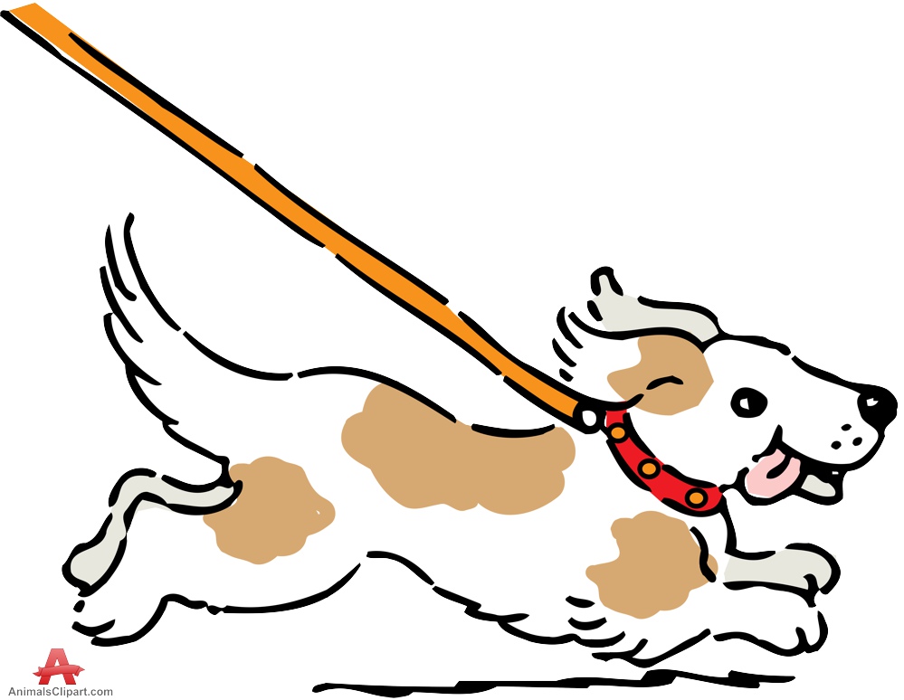 Leashed Dog Running Clipart