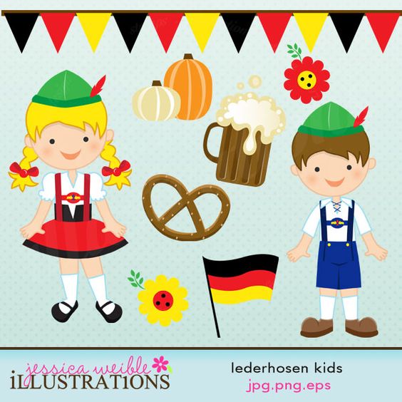 Lederhosen Kids Cute Digital Clipart, Oktoberfest Kids