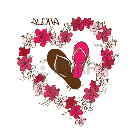 lei: Summer illustration with flip flops and Hawaiian lei flowers garland Illustration