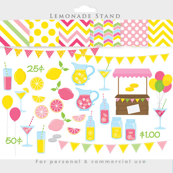 Lemonade clipart - pink lemonade stand clip art, summer, fruit, spring, lemons