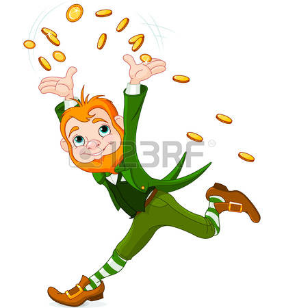 leprechaun: Cute running Leprechaun throwing gold coins into the air