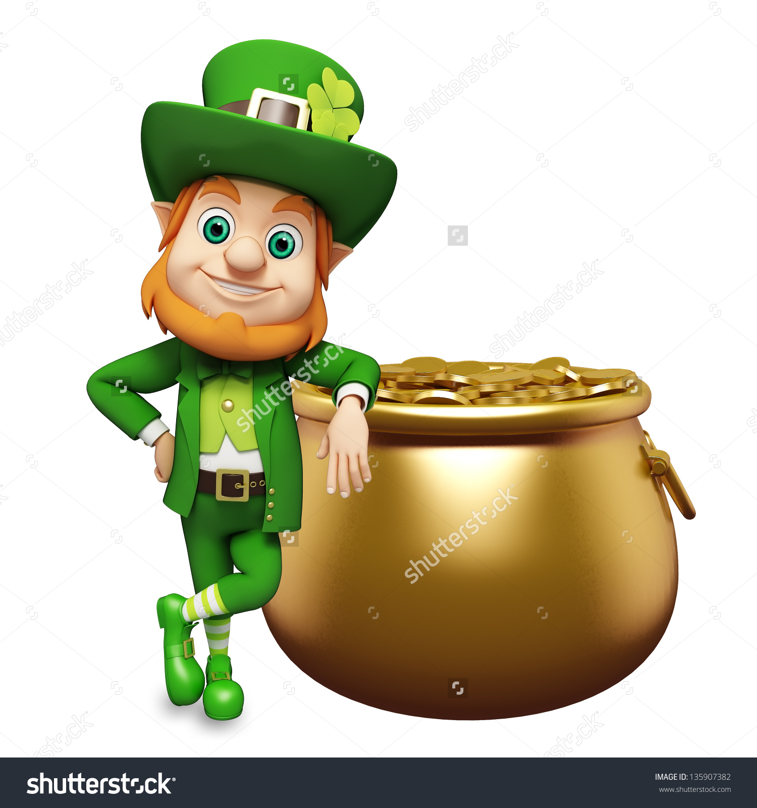 Leprechaun with golden coins in the pot for st patrick day