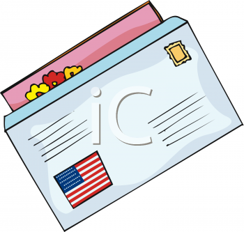 Clipart Picture of a Letter with an American Flag Sticker on the Outside