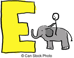 ... Letter E - A childlike drawing of the letter E, with a stick.