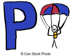 ... Letter P - A childlike drawing of the letter P, with a stick.