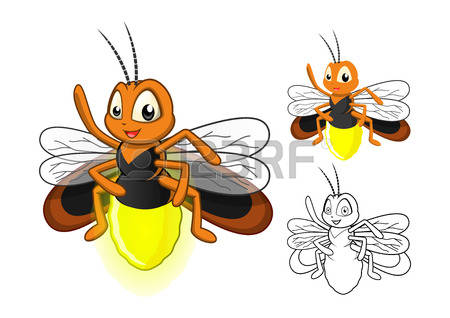 lightning bug: High Quality Detailed Firefly Cartoon Character with Flat Design and Line Art Black