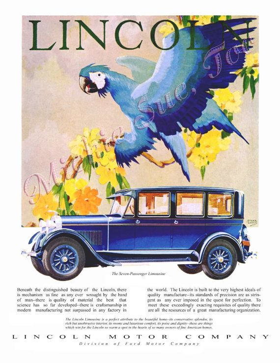 Giant Blue Parrot - Art Deco Painting by Stark Davis - Seven Passenger  Lincoln Limousine Advertisement. Lincoln Motor CompanyFord ClipartLook.com 