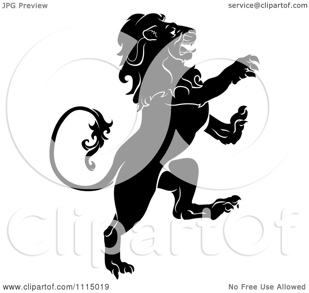 Clipart Black And White Attacking Heraldic Lion - Royalty Free Vector  Illustration by AtStockIllustration