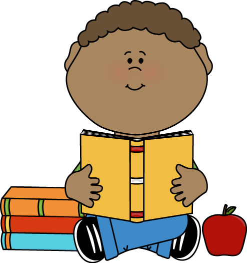 Little Boy Reading a School Book Clip Art