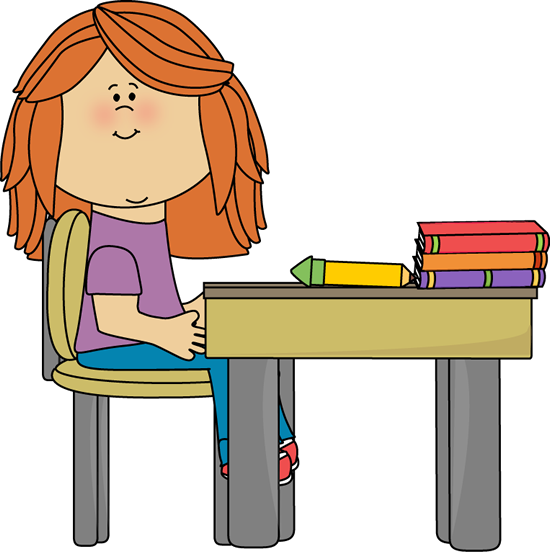 Little Girl at School Desk - School Desk Clipart