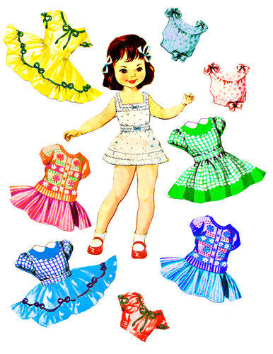 Little girl paper doll clothes set clip art collage sheet digital graphics childrens craft printables
