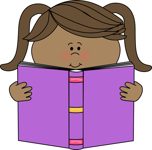 Little Girl Reading a Book - Book Images Clip Art
