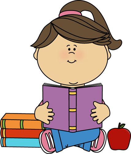 Little Girl Reading a School Book Clip Art