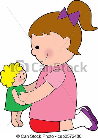 ... Little Girl with a Baby D - Baby Doll Clipart