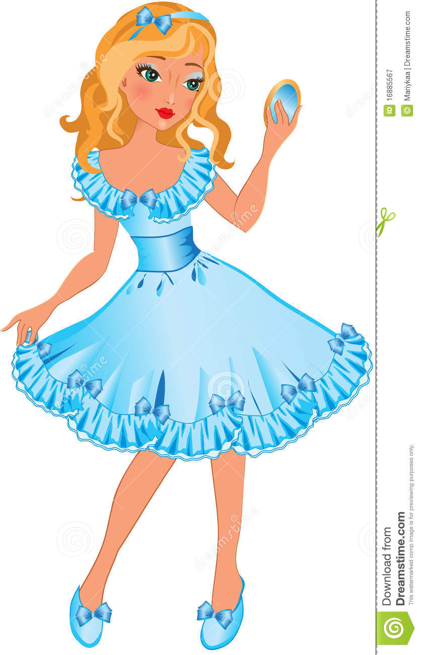 Little Girl With Mirror Royal - Pretty Clip Art