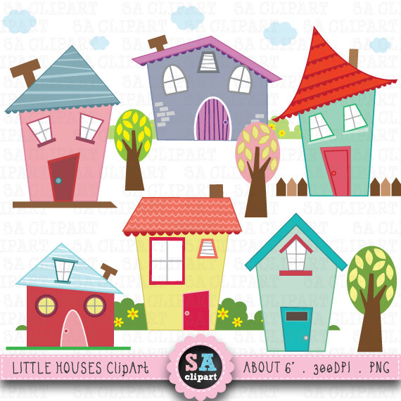Little Houses Digital Clip Art u0026quot;HOUSES CLIP ARTu0026quot; Set, Houses Clipart, Cute House, perfect for scrapbooking,invitations,party card Bd001