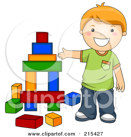 Little School Boy Building With Blocks by BNP Design Studio