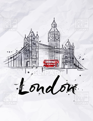 London poster with Tower Brid - London Clipart