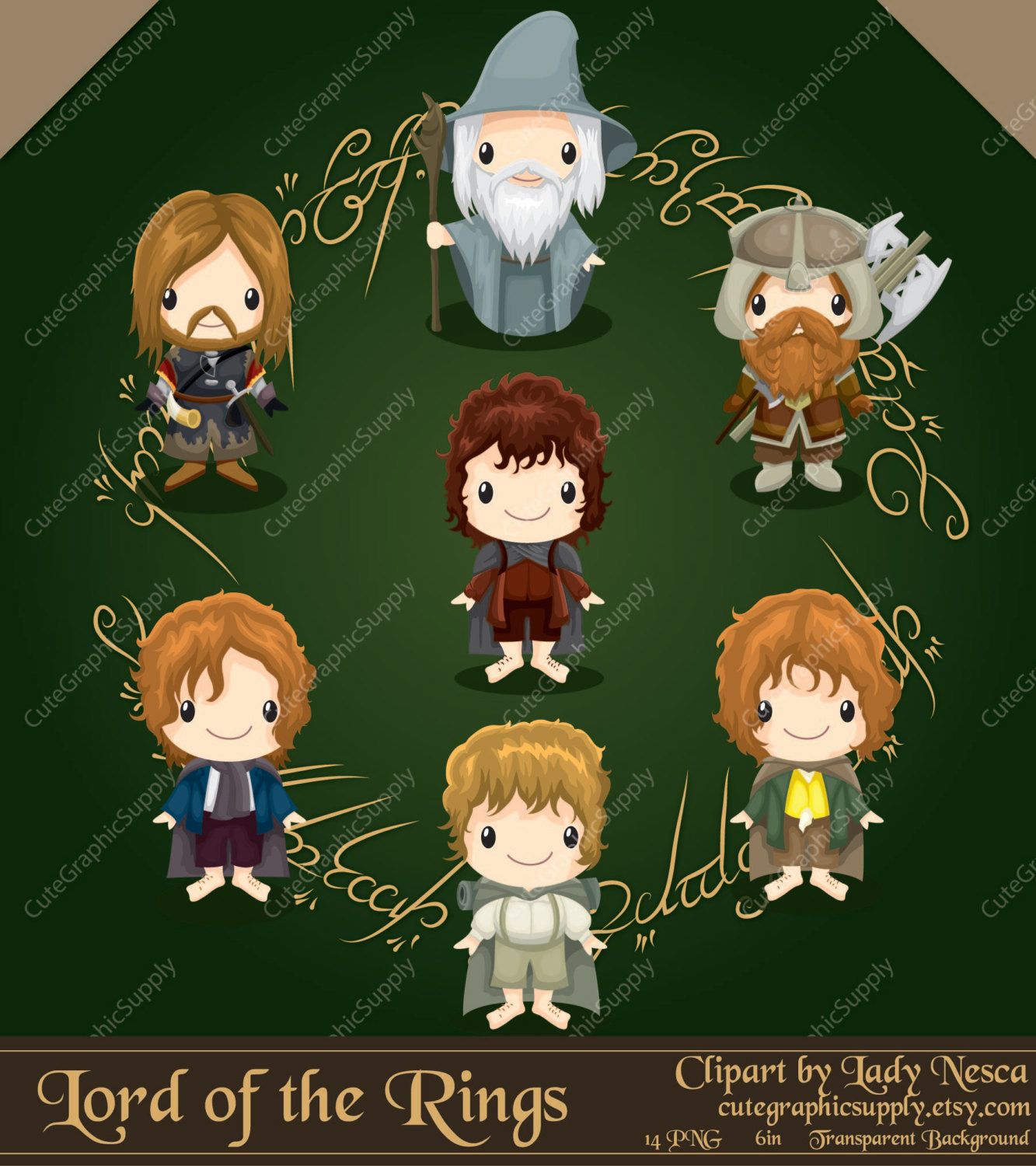 Lord of the Rings inspired clipart, hobbit clipart, elf clipart,  fellowship, Lord of the Rings, LOTR clipart -LN090-