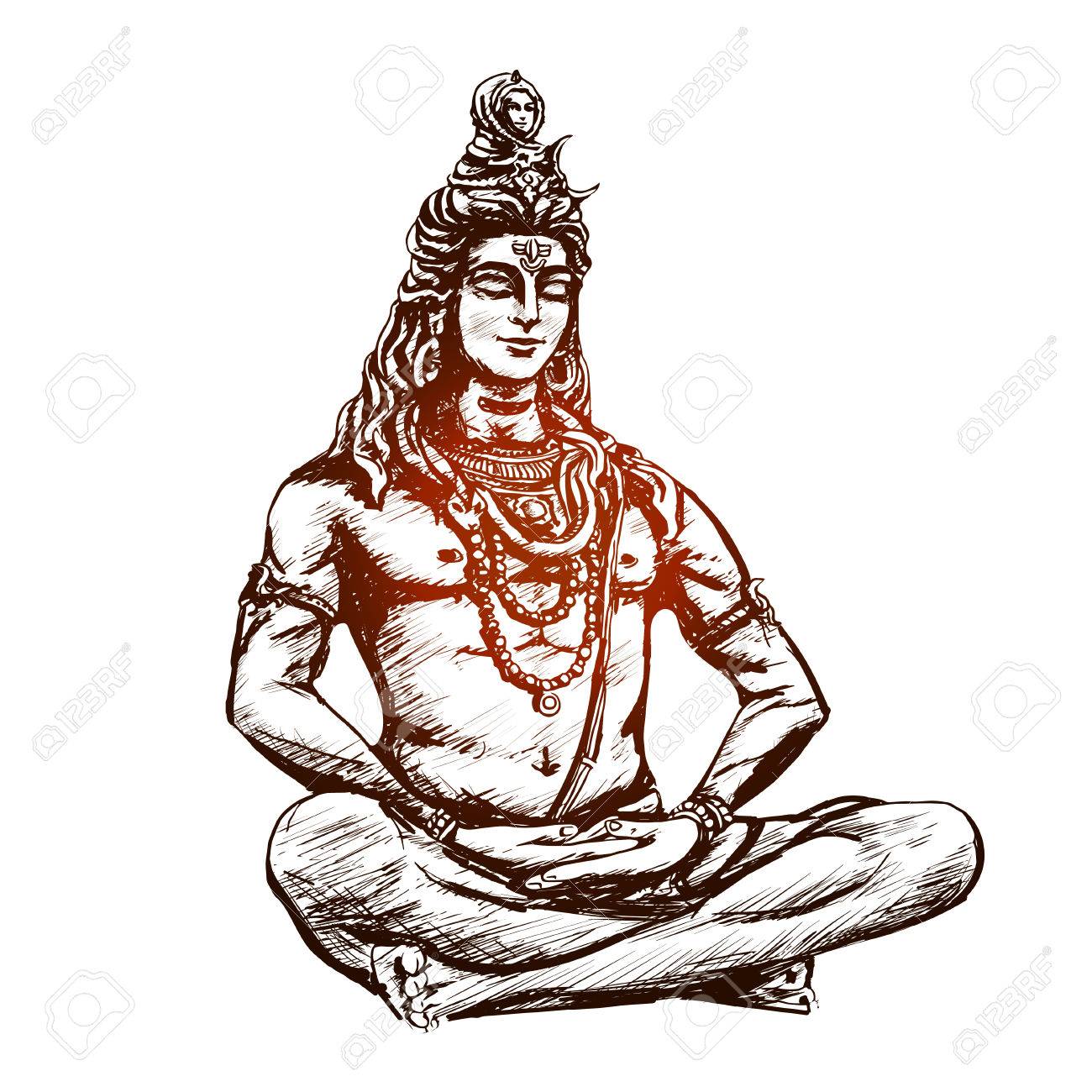 Lord Shiva in the lotus position and meditate. Om Namah Shivaya. Black and  white