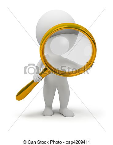3d small people with a magnif - Loupe Clipart