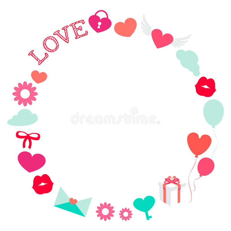 Download Valentine Day Romantic Love Round Frame Flat Stock Vector -  Illustration of flower, banner