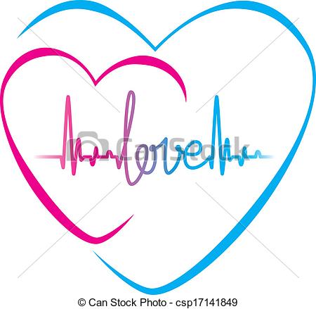 Heartbeat love text and heart symbol - csp17141849