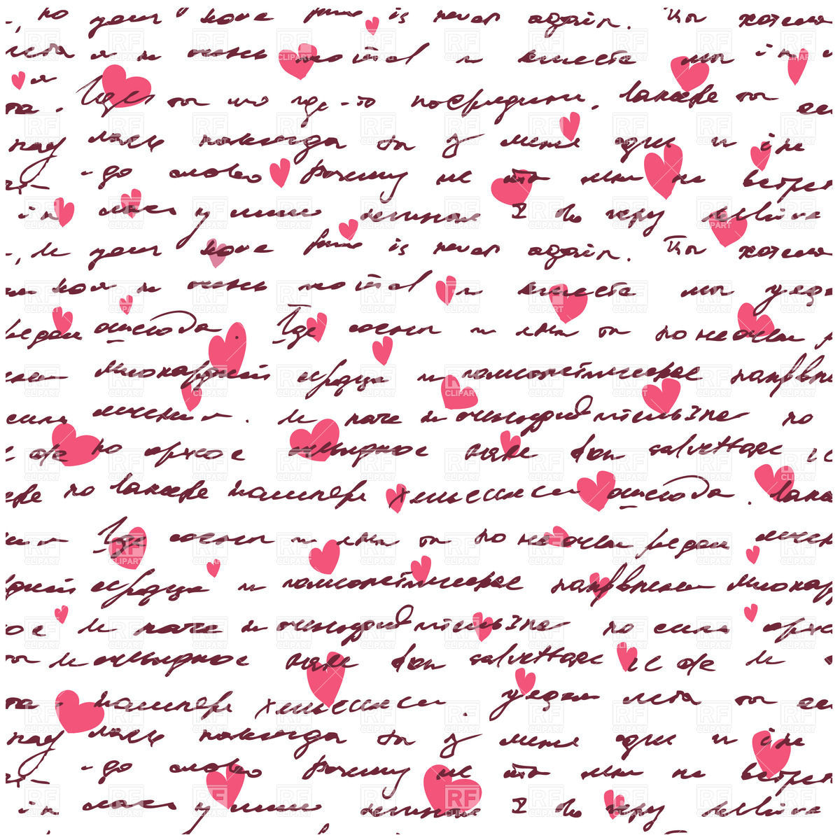 love letter seamless background with handwritten text and hearts .