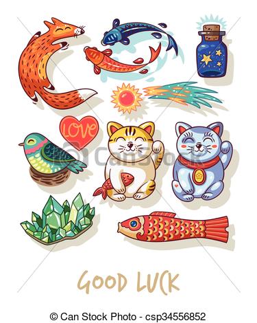 Good Luck. Lucky amulets and happy symbols collection - csp34556852