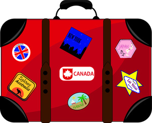 Luggage Clipart Image: Clip Art Illustration Of Red And Black Luggage With  A Variety Of