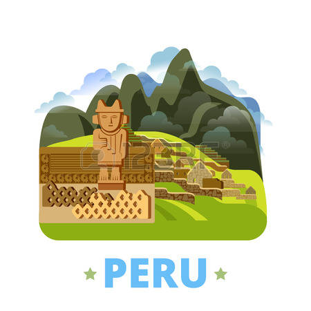 Peru country design template. Flat cartoon style historic sight showplace  web site vector illustration.