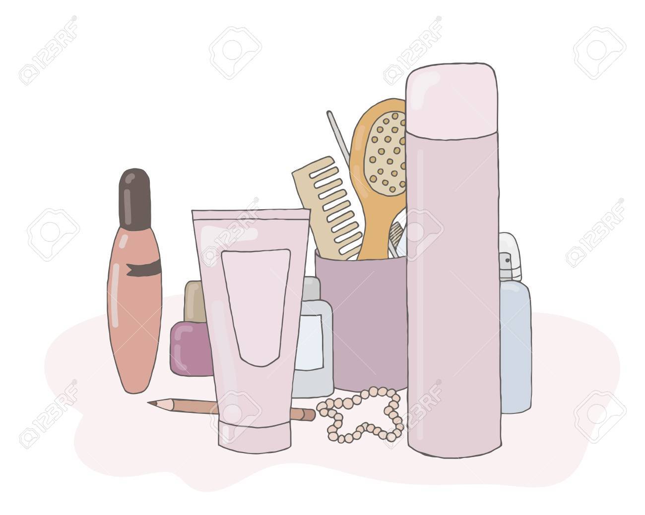 A set of cosmetic products vector with makeup kit collection Stock Vector -  75145472