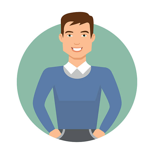 Smiling young man in blue vector art illustration