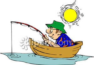 Man Enjoying Fishing On A Boat During A Sunny Day Royalty Free Clipart