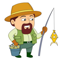 Man Wearing Fishing Vest With Fishing Pole Bucket Fish Clipart Size: 104 Kb