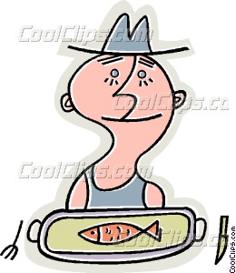 Man With One Small Fish On His Vector Clip Art
