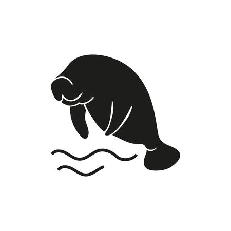 Sea cow jumping out of water icon