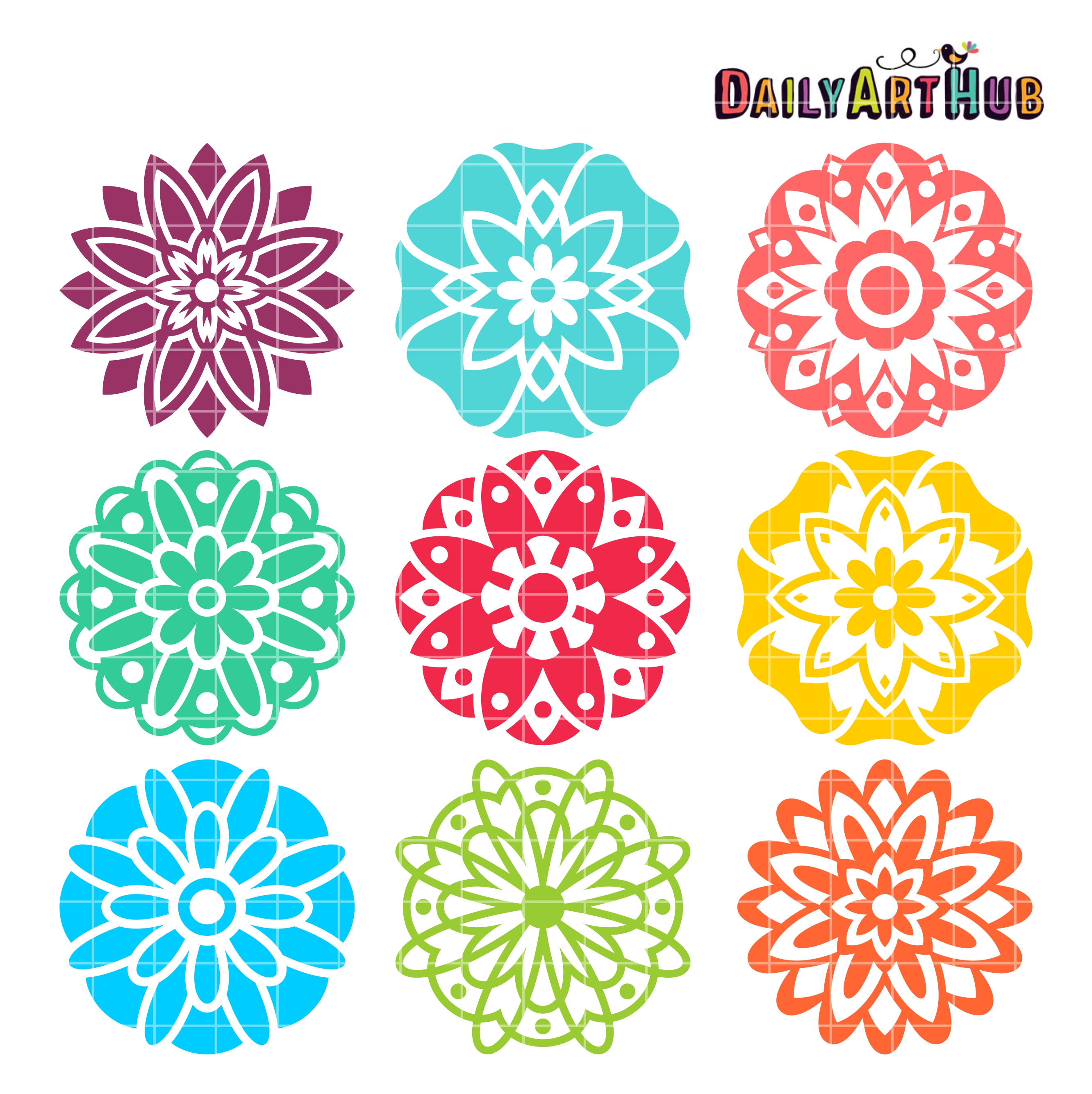 Mandala Flowers Clip Art Set