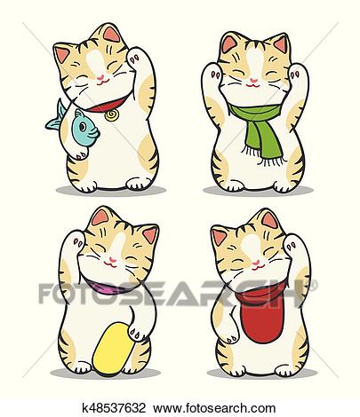 Clipart - Maneki neko japan cat set. Fotosearch - Search Clip Art,  Illustration Murals