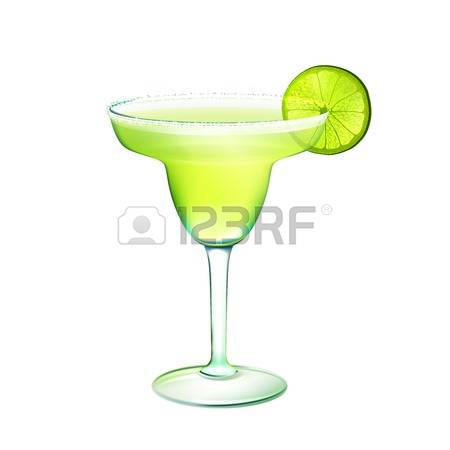 margarita glass: Margarita realistic cocktail in glass with lime slice isolated on white background vector