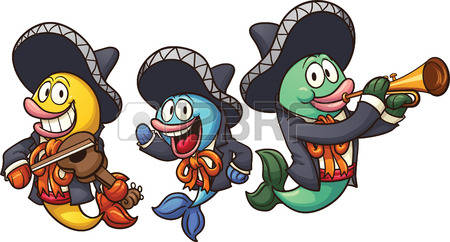 mariachi: Cartoon mariachi fish. Vector clip art illustration with simple gradients. Each on
