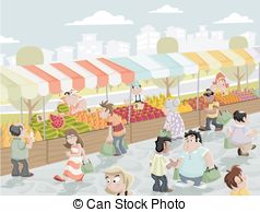 ... Market stall - Market place on a street with food and... Market stall Clip Art ...