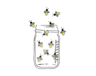 Mason Jar Image - Fireflies - Lightning bugs - Digital Clipart - PNG - JPG - Hand Drawn - Limited Commercial - Instant Download